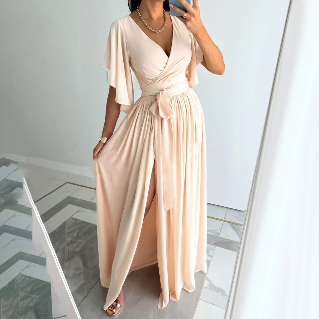 Wrap Maxi Dress with Flutter Sleeves for Bridesmaid and Formal Events