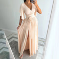 Wrap Maxi Dress with Flutter Sleeves for Bridesmaid and Formal Events