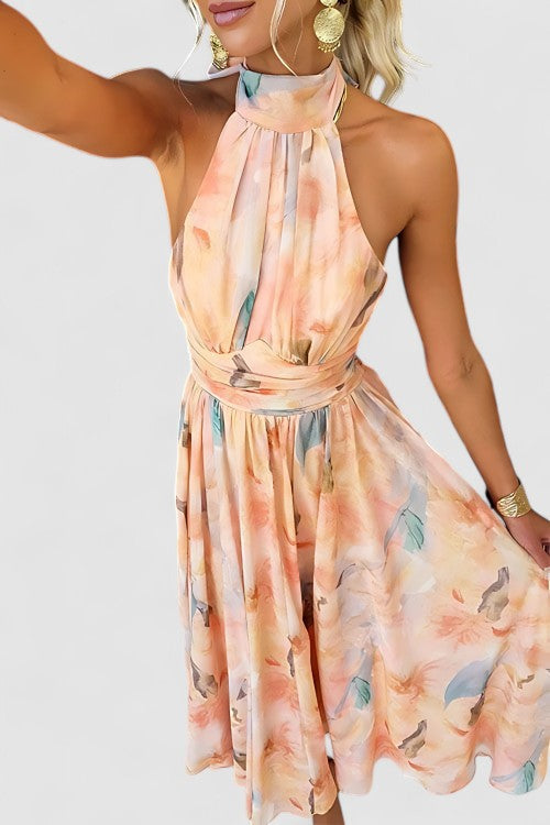 Floral Halter Maxi Dress for Women with Full Length Skirt and Summer Weight Fabric