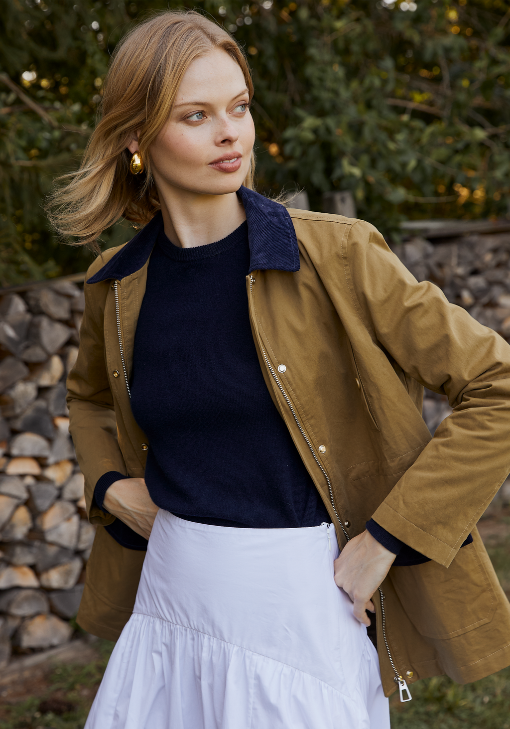 Womens Classic Barn Jacket with Corduroy Trim, Adjustable