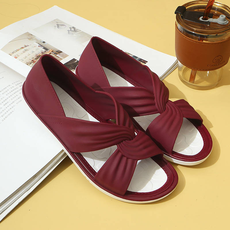 Womens Orthopedic Sandals, Open Toe Cross Strap Flats, Comfort Ruched Walking Shoes