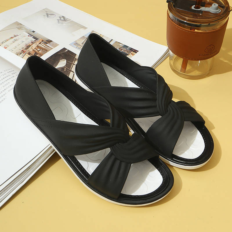 Womens Orthopedic Sandals, Open Toe Cross Strap Flats, Comfort Ruched Walking Shoes