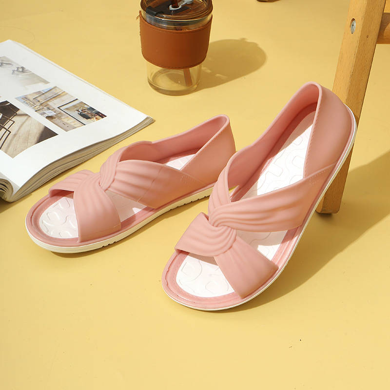Womens Orthopedic Sandals, Open Toe Cross Strap Flats, Comfort Ruched Walking Shoes