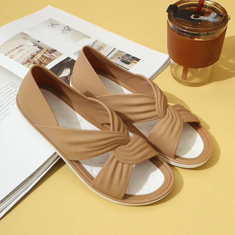 Womens Orthopedic Sandals, Open Toe Cross Strap Flats, Comfort Ruched Walking Shoes