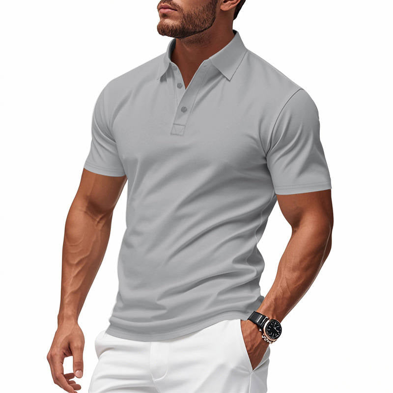 Mens Casual Polo Shirt, Business Casual Short Sleeve Tee, Lightweight Slim Fit Solid Color Polo Top