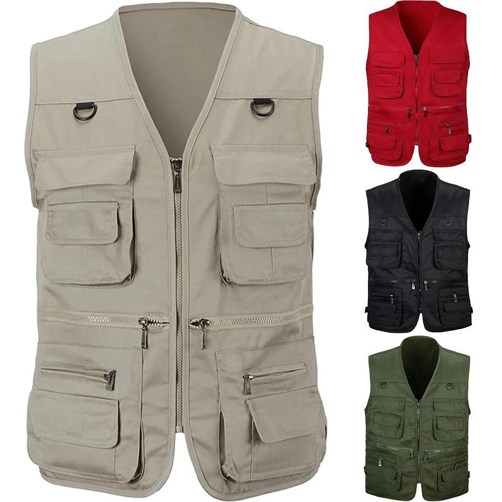 Sleeveless Hiking Vest with Multiple Pockets and Detachable Back Panel, Mesh Lined