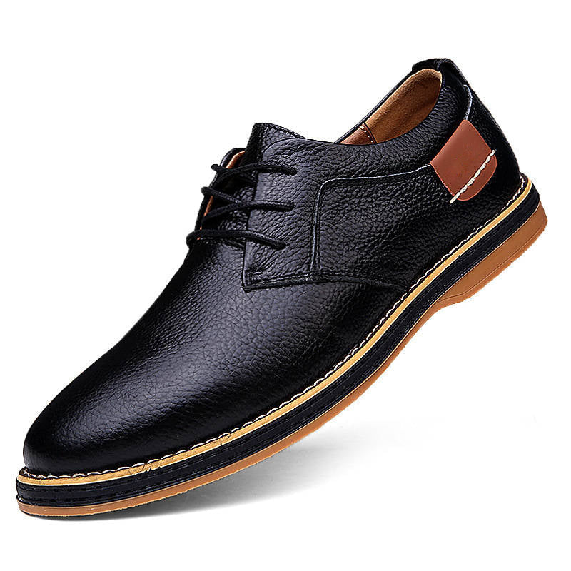Mens Leather Oxford Shoes, Lace Up Casual Dress Shoes, Comfortable Textured Walking Shoes