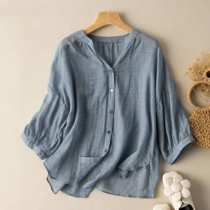 Vintage Button Detail Blouse, Stylish Womens Casual Top for Daily Fashion