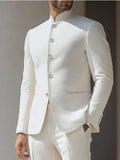 Mens Slim Fit Formal Suit with High Nehru Collar and Polyester Viscose Blend