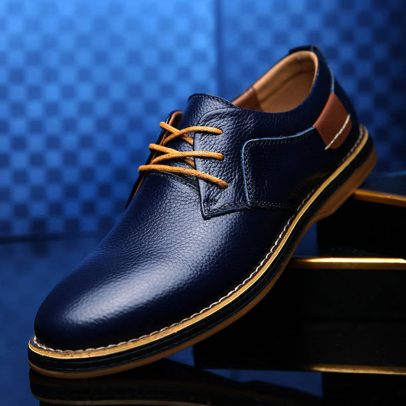 Mens Leather Oxford Shoes, Lace Up Casual Dress Shoes, Comfortable Textured Walking Shoes
