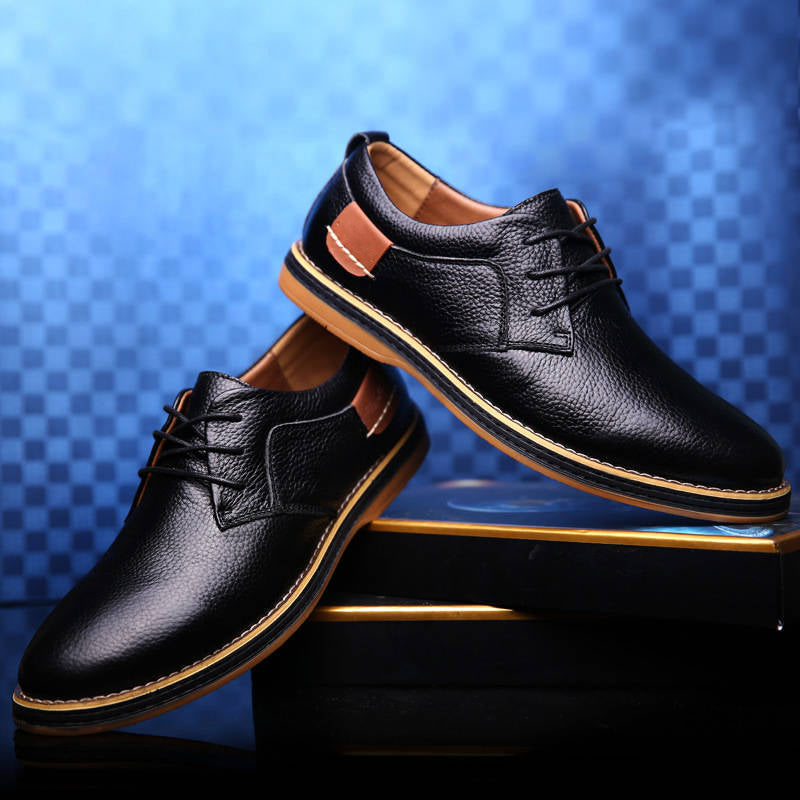 Mens Leather Oxford Shoes, Lace Up Casual Dress Shoes, Comfortable Textured Walking Shoes