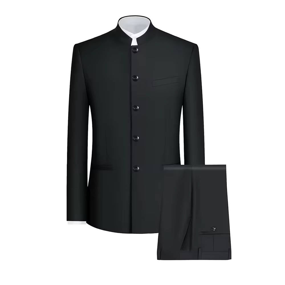 Mens Slim Fit Formal Suit with High Nehru Collar and Polyester Viscose Blend