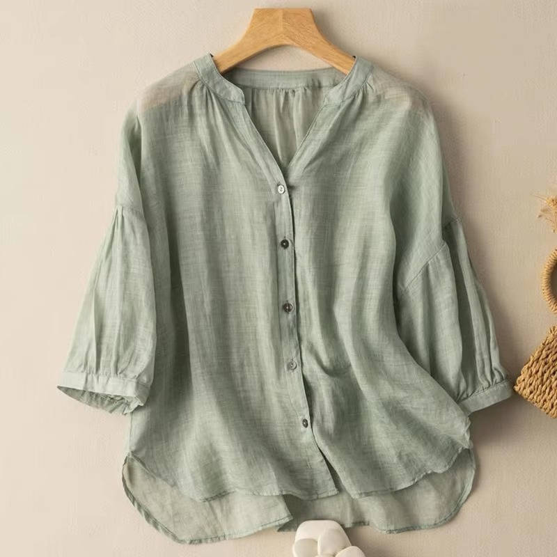 Vintage Button Detail Blouse, Stylish Womens Casual Top for Daily Fashion