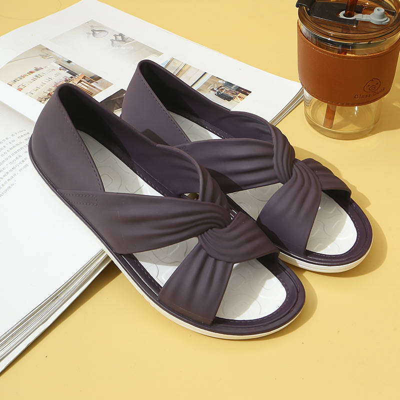 Womens Orthopedic Sandals, Open Toe Cross Strap Flats, Comfort Ruched Walking Shoes