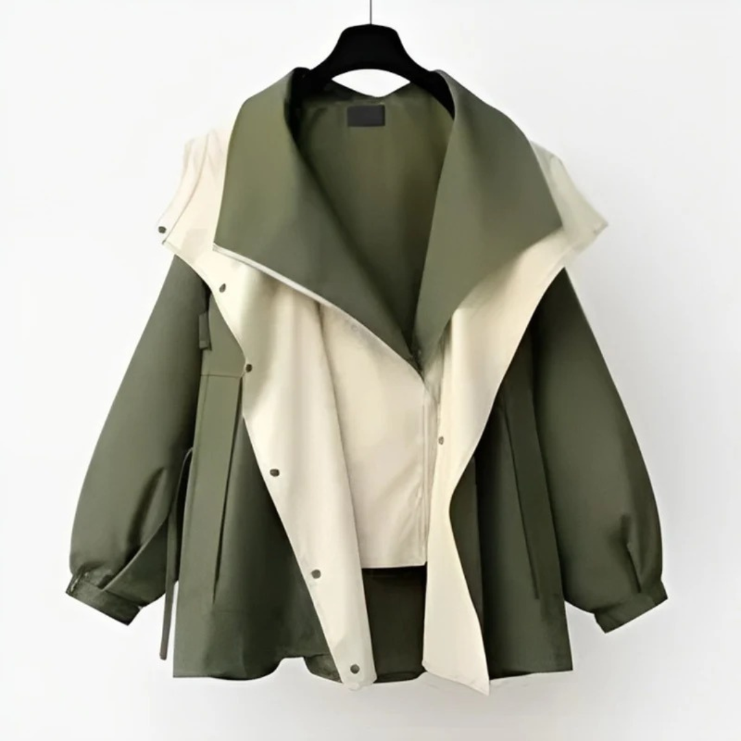Women's Oversize Trench Coat with Water Repellent Fabric and Double Collar