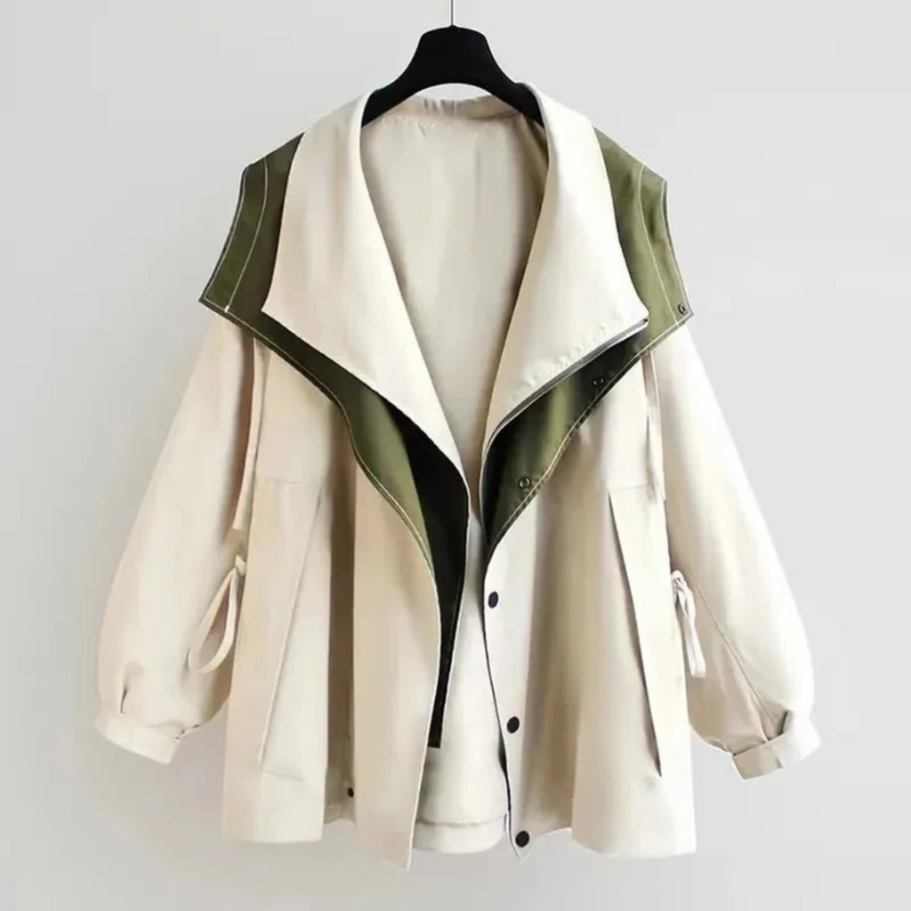 Women's Oversize Trench Coat with Water Repellent Fabric and Double Collar