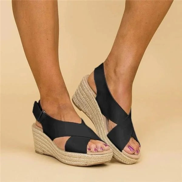 Orthopedic Wedge Sandals for Women with Adjustable Cross Straps and Arch Support