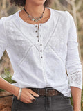 Womens Lace Crew Neck Long Sleeve Shirt with Relaxed Fit