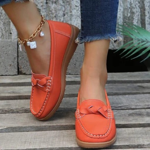 Womens Leather Slip-On Loafers with Cushioned Insole and Anti-Slip Sole