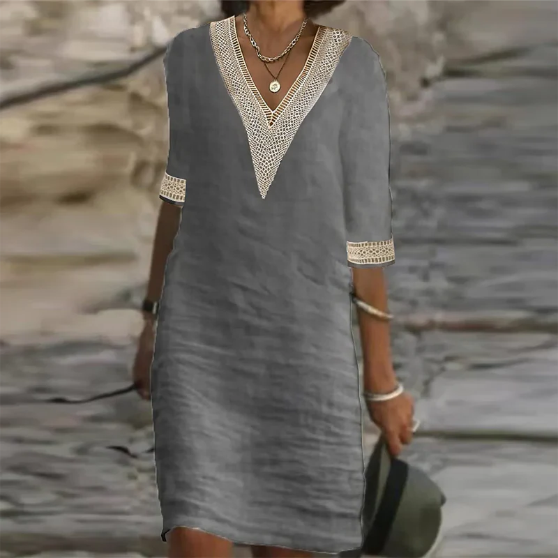 Womens Breathable Linen Dress with Relaxed Fit and Versatile Style