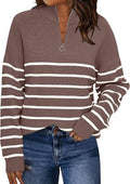 Womens Striped Quarter Zip Sweater - Oversized Mock Neck Knit Pullover