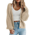 Womens Chunky Knit Open Front Sweater, Long Sleeve Button Loose Short Cardigan Outerwear Coat