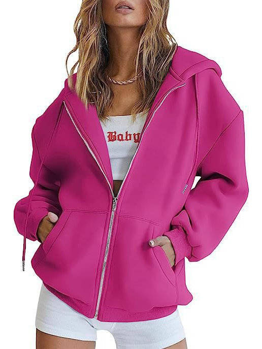 Womens Oversized Zip Up Hoodie - Fleece Sweatshirt Jacket with Pockets
