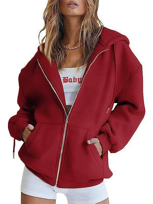 Womens Oversized Zip Up Hoodie - Fleece Sweatshirt Jacket with Pockets