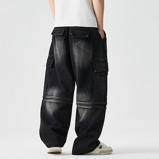 Mens Heavyweight Jeans Cargo Baggy Pants, Durable Loose Fit Cargo Denim for Casual Streetwear
