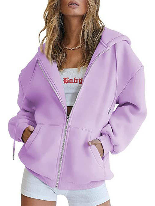 Womens Oversized Zip Up Hoodie - Fleece Sweatshirt Jacket with Pockets