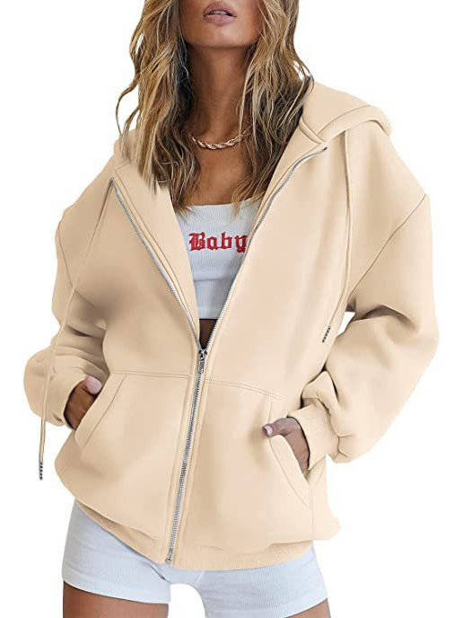 Womens Oversized Zip Up Hoodie - Fleece Sweatshirt Jacket with Pockets