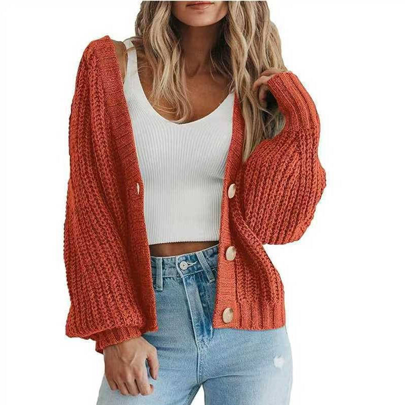 Womens Chunky Knit Open Front Sweater, Long Sleeve Button Loose Short Cardigan Outerwear Coat