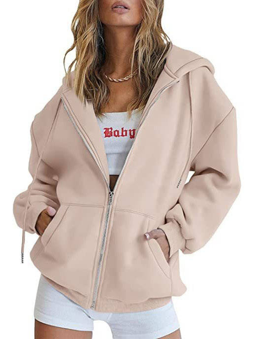 Womens Oversized Zip Up Hoodie - Fleece Sweatshirt Jacket with Pockets