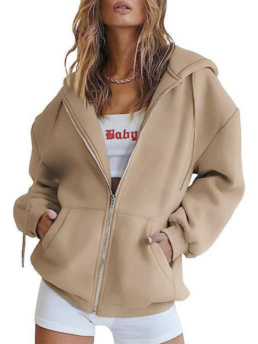 Womens Oversized Zip Up Hoodie - Fleece Sweatshirt Jacket with Pockets