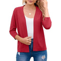 Womens Cropped Cardigan with 3 Quarter Sleeves and Open Front, Viscose Nylon Blend
