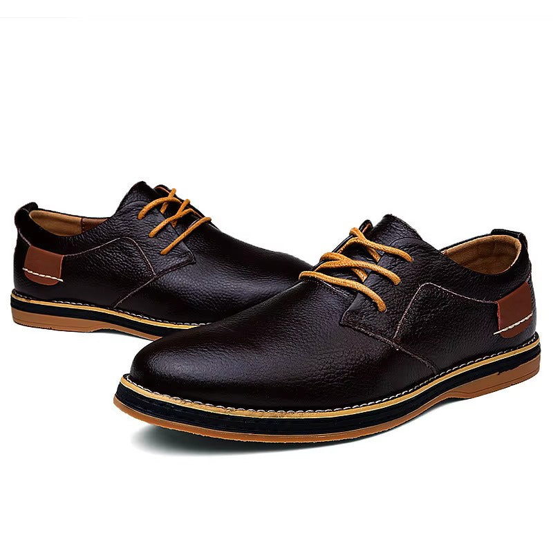 Mens Leather Oxford Shoes, Lace Up Casual Dress Shoes, Comfortable Textured Walking Shoes