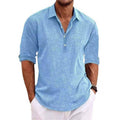 Mens Casual Cotton Shirt, Long Sleeve Pullover Beach Shirt, Lightweight Summer Vacation Style