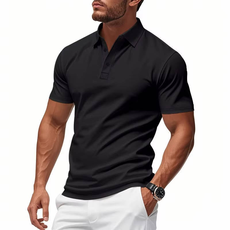 Mens Casual Polo Shirt, Business Casual Short Sleeve Tee, Lightweight Slim Fit Solid Color Polo Top