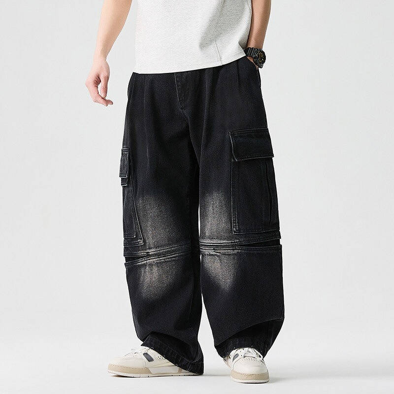 Mens Heavyweight Jeans Cargo Baggy Pants, Durable Loose Fit Cargo Denim for Casual Streetwear