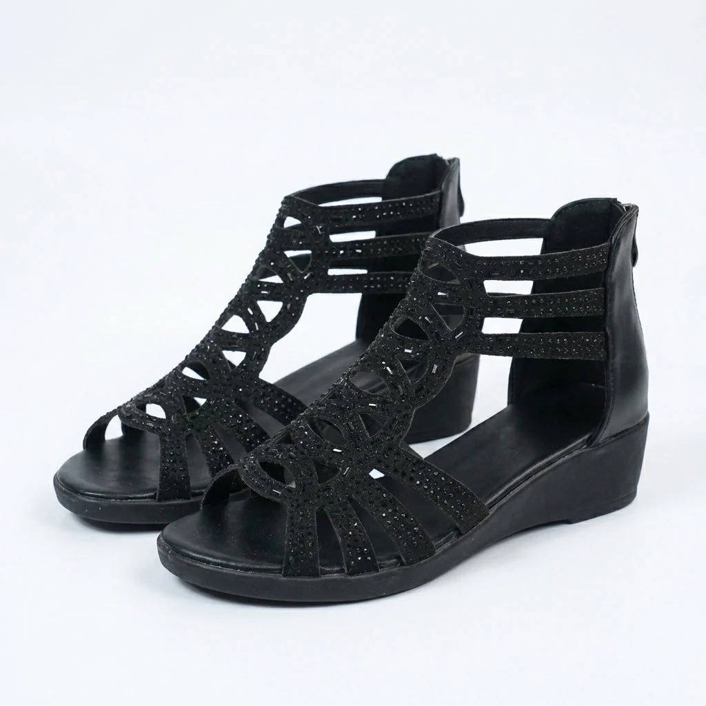 Womens Orthopedic Wedge Sandals, Rhinestone Hollow Out Gladiator Shoes, Casual Open Toe Comfortable Summer Sandals
