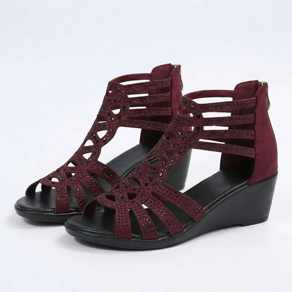 Womens Orthopedic Wedge Sandals, Rhinestone Hollow Out Gladiator Shoes, Casual Open Toe Comfortable Summer Sandals