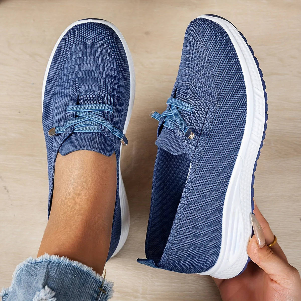 Womens Slip On Sneakers, Breathable Mesh Walking Shoes, Casual Lace Detail Comfort Loafers