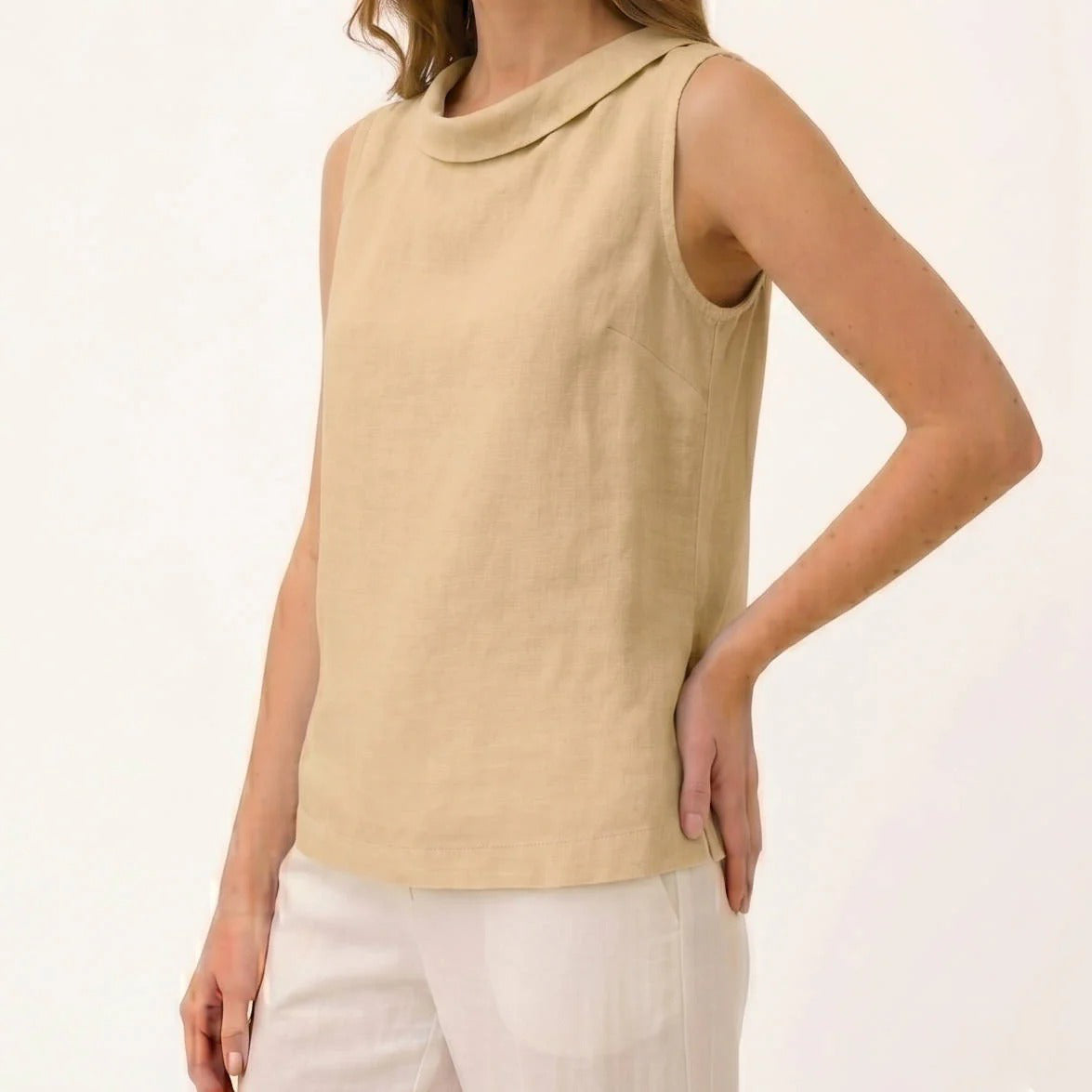 Sleeveless Roll Collar Top, Elegant Casual Womens Top for Daily Fashion