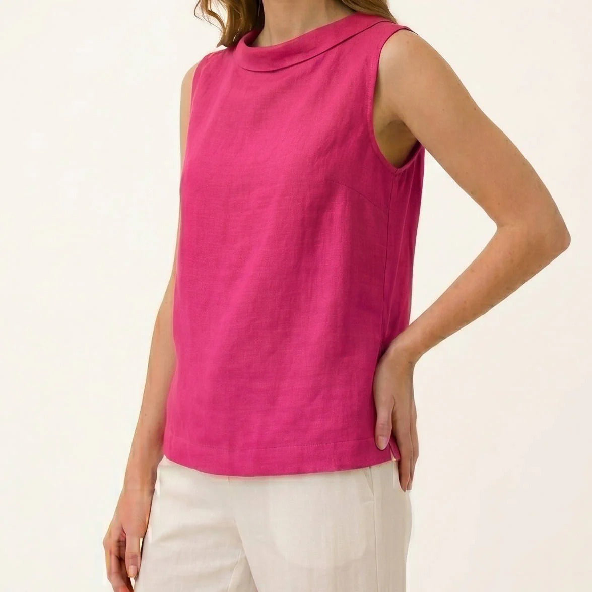 Sleeveless Roll Collar Top, Elegant Casual Womens Top for Daily Fashion