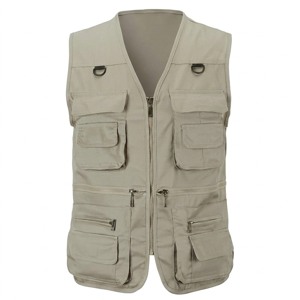 Sleeveless Hiking Vest with Multiple Pockets and Detachable Back Panel, Mesh Lined