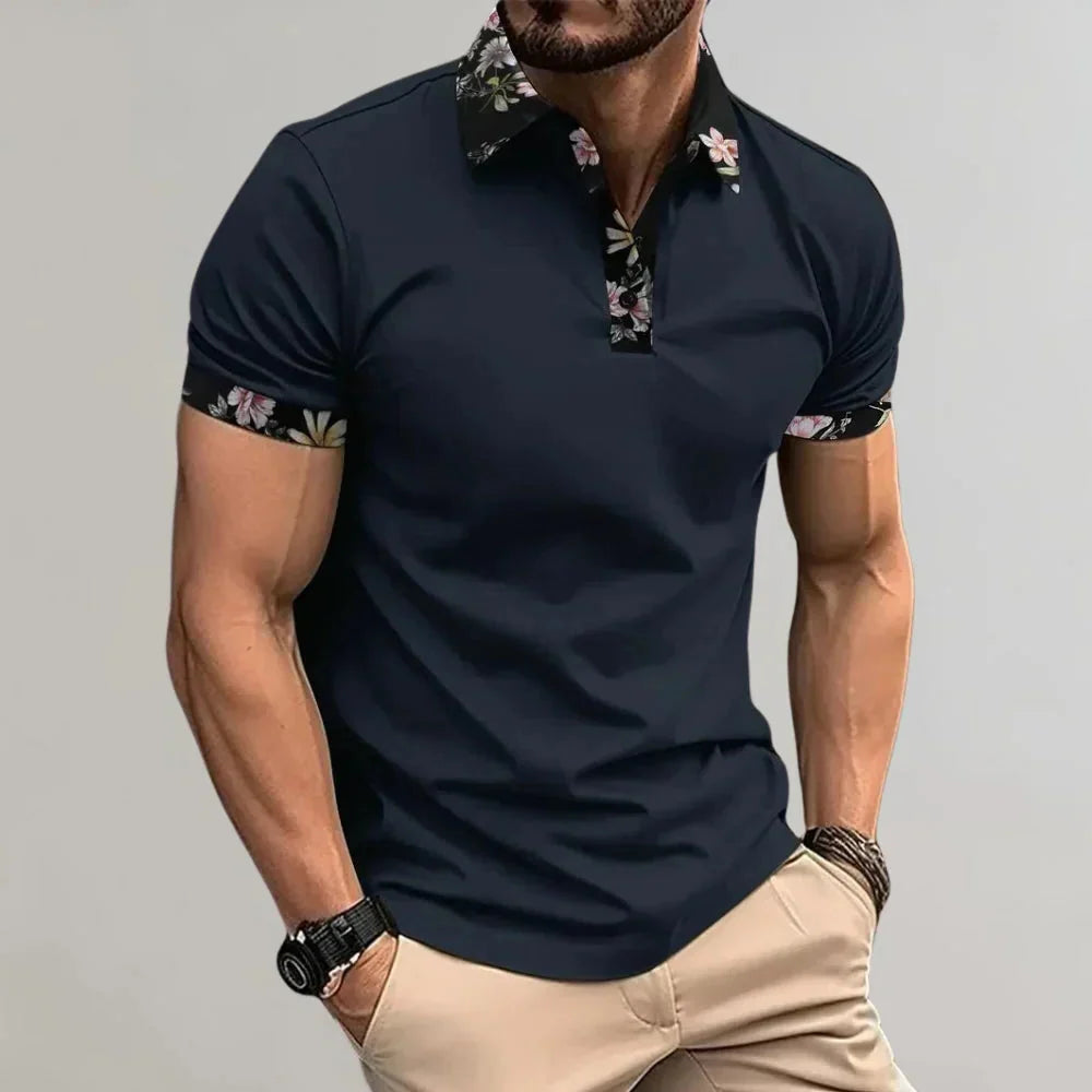 Short Sleeve Polo Shirt with Traditional Collar and Ribbed Cuffs for Men