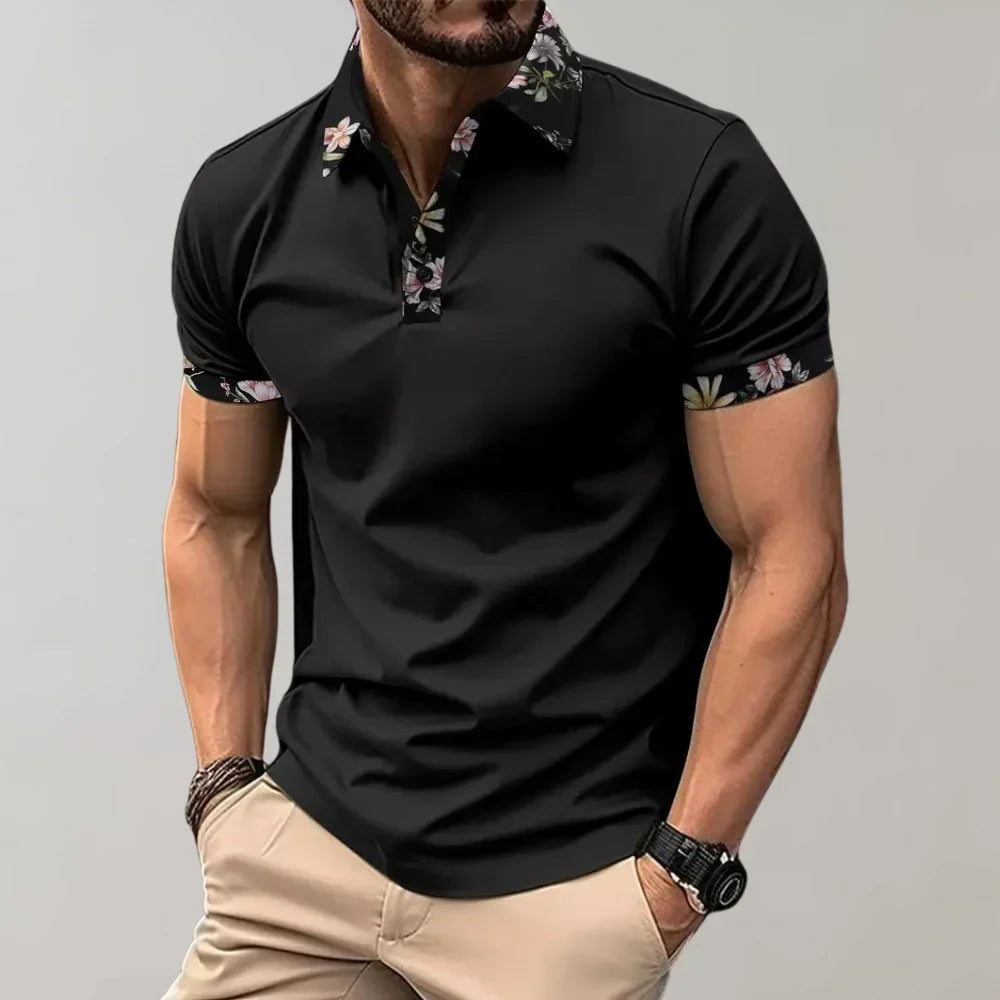 Short Sleeve Polo Shirt with Traditional Collar and Ribbed Cuffs for Men