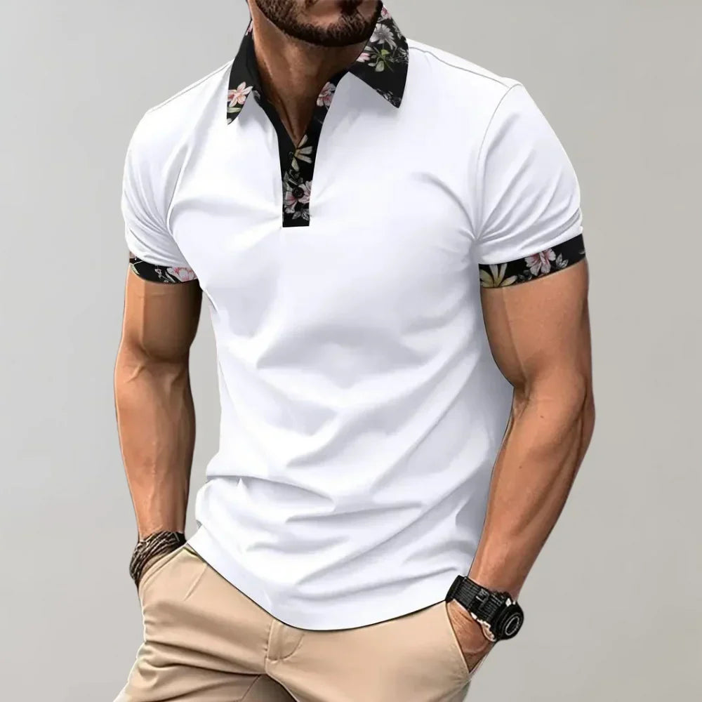 Short Sleeve Polo Shirt with Traditional Collar and Ribbed Cuffs for Men