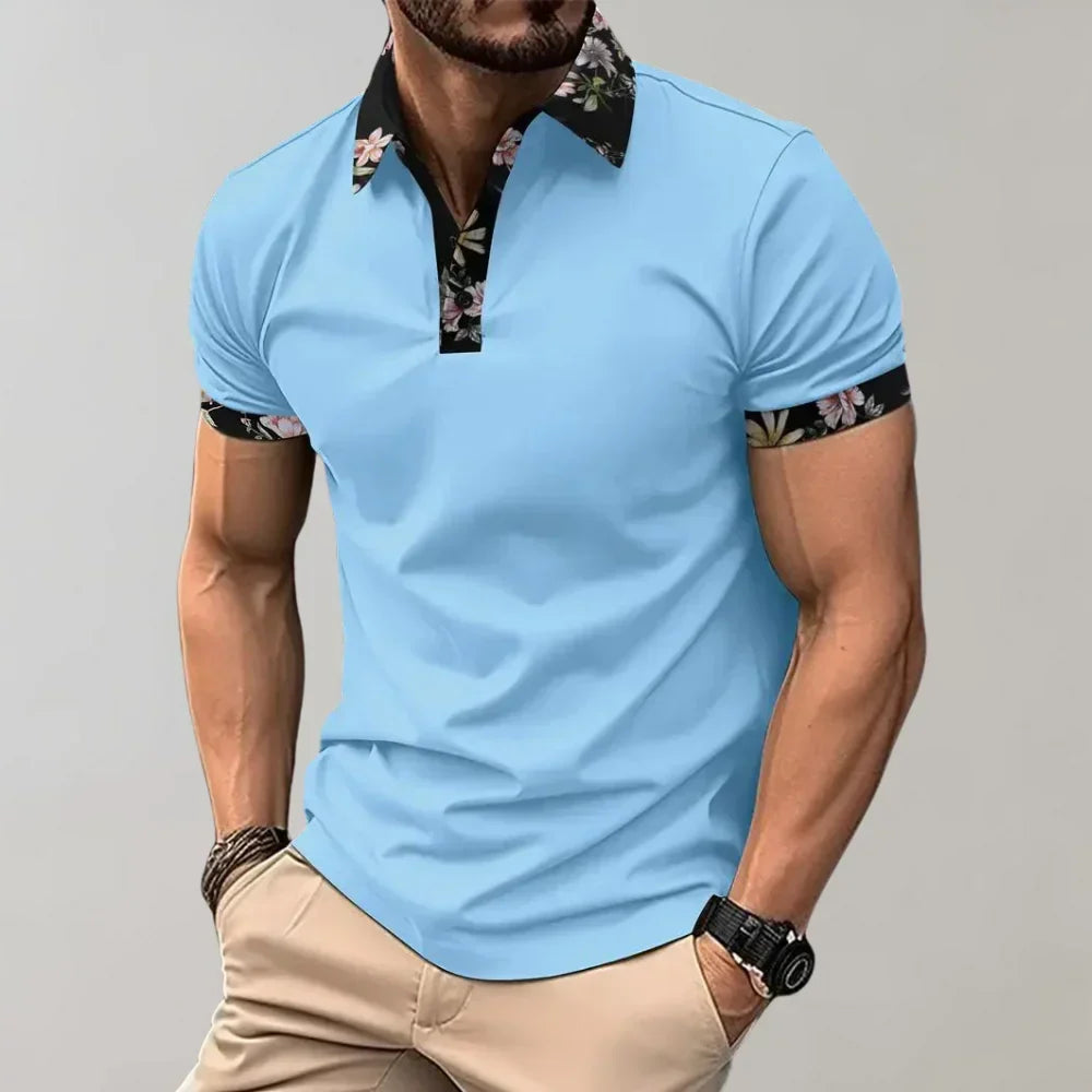 Short Sleeve Polo Shirt with Traditional Collar and Ribbed Cuffs for Men