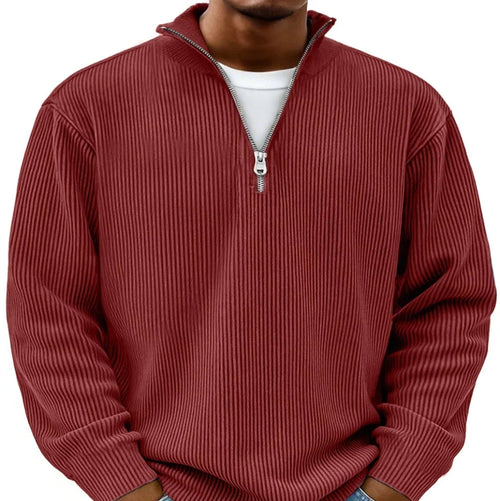 Half-Zip Sweater with Ribbed Texture and Relaxed Fit, Long Sleeves